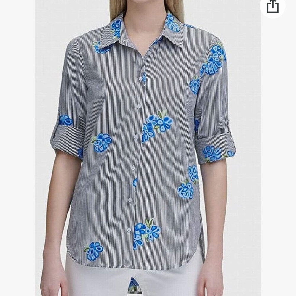 Calvin Klein Grey Striped Flower Button Down Shirt